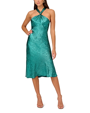 Shop Liv Foster Foil Chiffon Halter Dress In Jade