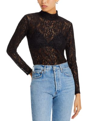 AQUA - Sparkle Lace Mock Neck Top - 100% Exclusive