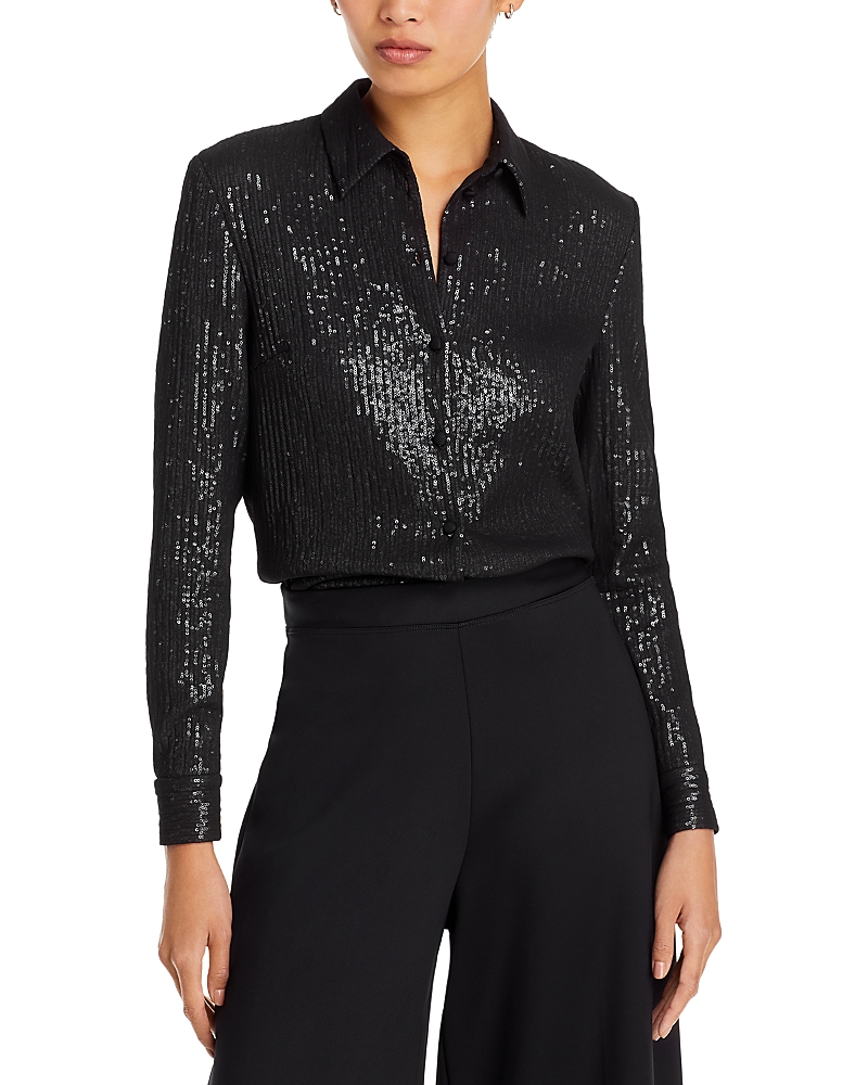 Rosetta Getty Sequin Chiffon Slim Collared Shirt In Black