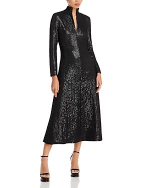Shop Rosetta Getty Sequin Mock Neck Midi Dress In Black