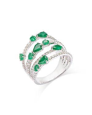 Bloomingdale's Emerald & Diamond Multirow Statement Ring In 14k White Gold In Green/white