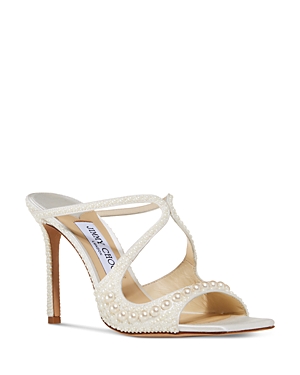 Jimmy Choo Beaded Square-headed High-heeled Sandals In White