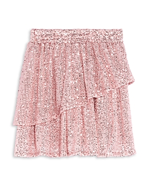 Aqua Girls' Asymmetrical Tiered Sequin Skirt, Little Kid, Big Kid - 100% Exclusive In Pink
