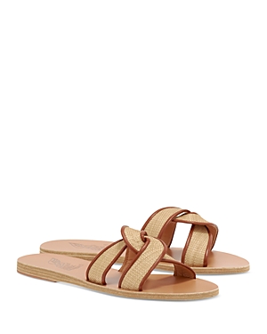 Ancient Greek Sandals Desmos Vachetta Interlocking Flat Slide Sandals In Tan