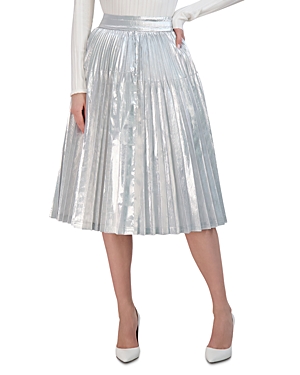 Bcbgmaxazria Lame Pleated Midi Skirt In Silver
