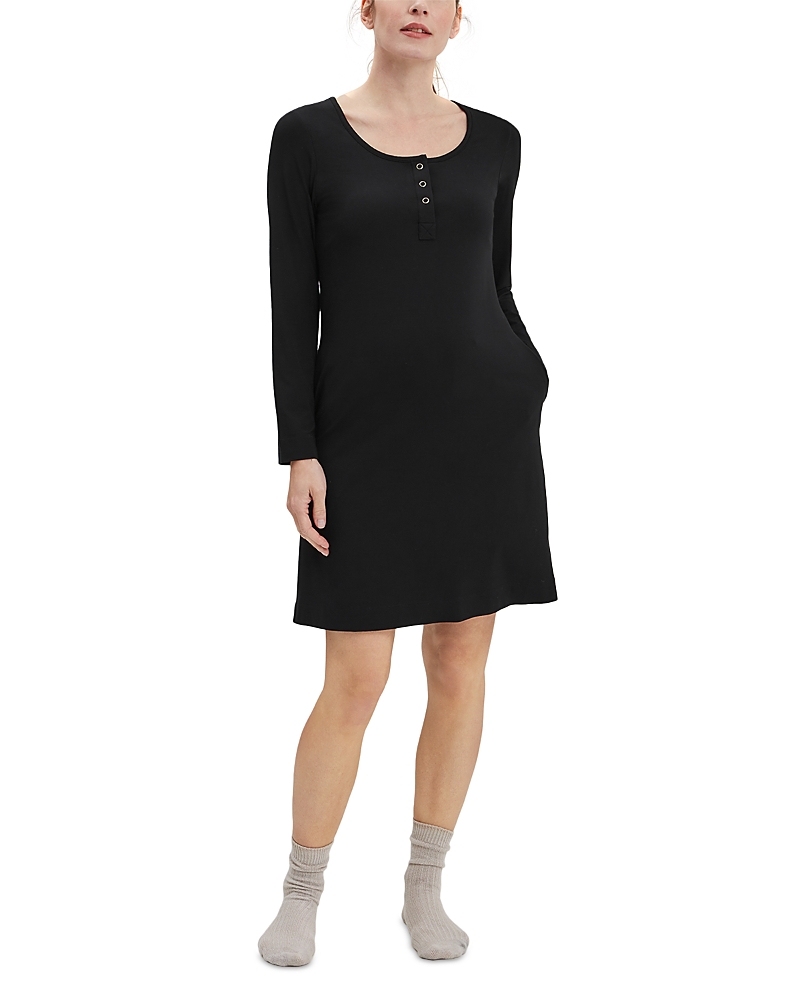 Nom Maternity Heart On Your Sleeve Henley Nursing Nightgown In Black
