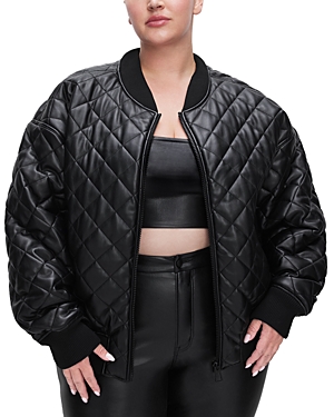 Shop Good American Better Than Leather Quilted Bomber Jacket In Black
