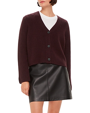 Shop Whistles Ribbed Cardigan In Burgundy