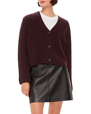 Whistles Womens V-neck Ribbed Recycled Wool-blend Cardigan Plum/claret In Burgundy