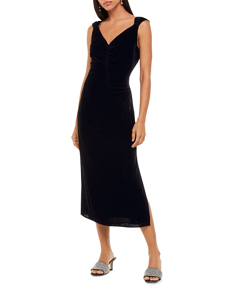 Whistles Draped Velvet Midi Dress In Black