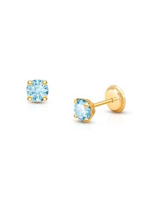  Children's 14K Gold 4mm Crystal Birthstone Studs Girls' Screw Back Earrings