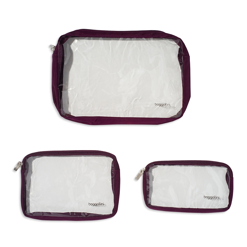 Baggallini Clear Travel Pouch Set In Mulberry