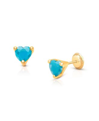 Tiny Blessings - Girls' 14K Gold Blue Dazzling Heart Studs Screw Back Earrings - Baby, Little Kid, Big Kid