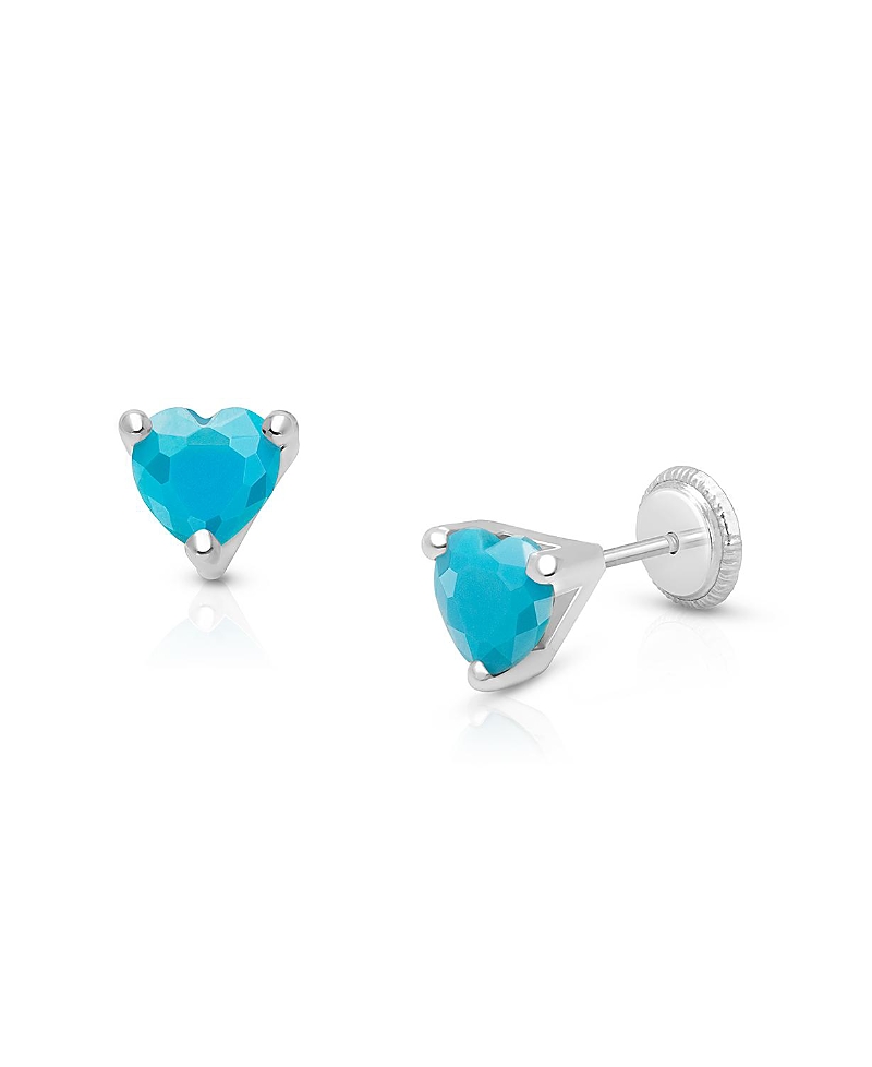 Tiny Blessings Girls' 14k Gold Blue Dazzling Heart Studs Screw Back Earrings - Baby, Little Kid, Big Kid In K White Gold