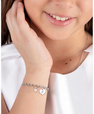 Girls' Sterling Silver Classic Charm Bracelet & Engraved Initial 6.25" Bracelet - Children