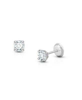 Girls' 14K Gold 4mm Round Cut Studs Screw Back Earrings - Baby, Little Kid, Big Kid