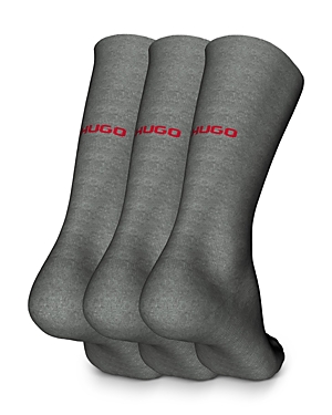 Hugo Cotton Blend Logo Dress Socks, Pack Of 3 In Medium Grey