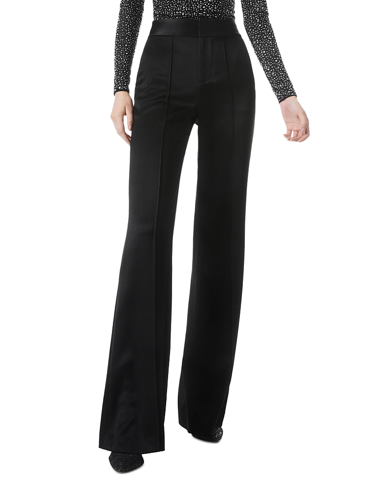 Alice and Olivia Dylan High Waisted Wide Leg Pants in Black Satin Waistband