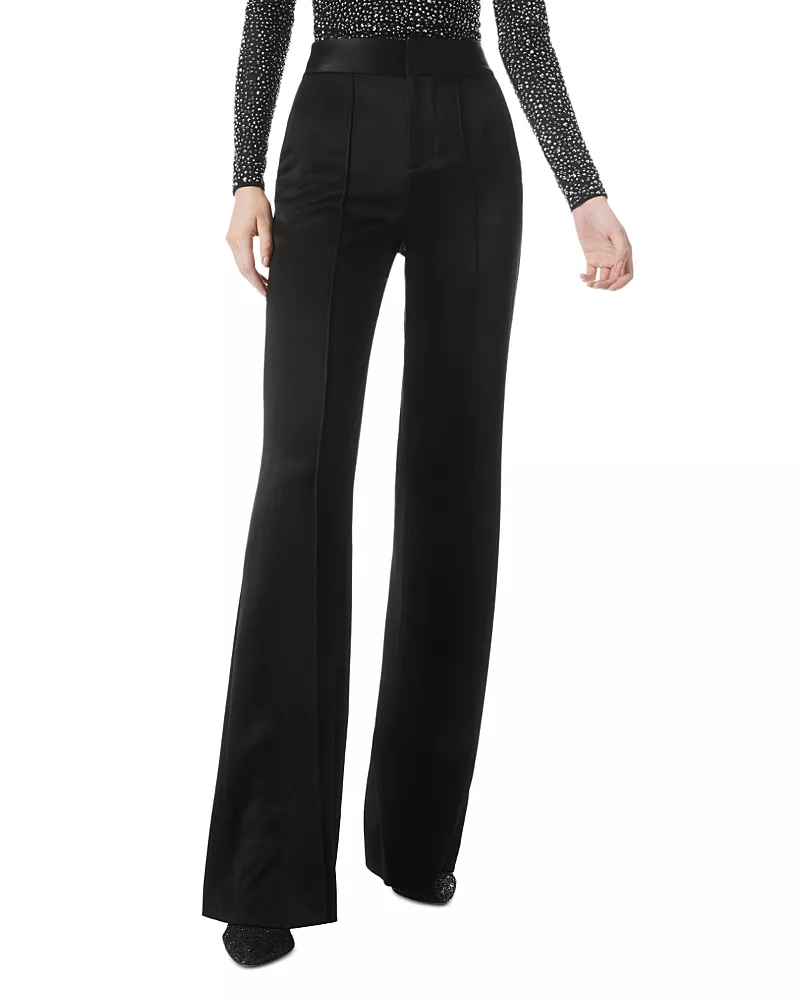Alice and Olivia Dylan High Waisted Wide Leg Pants in Black Satin Waistband