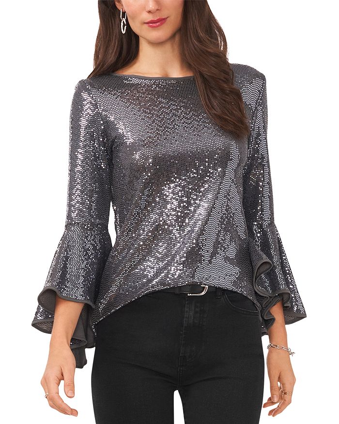 VINCE CAMUTO Sparkle Bell Sleeve Top | Bloomingdale's
