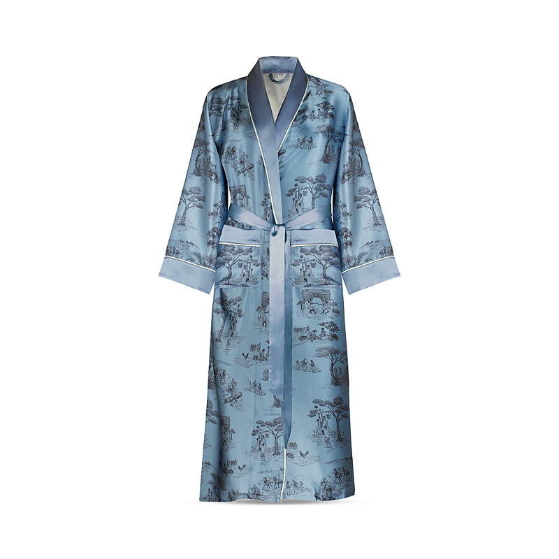 Gingerlily X Sheila Bridges Mulberry Silk Harlem Toile Robe In Blue