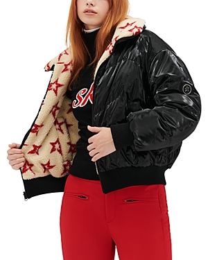Perfect Moment Reversible Metallic Shearling Jacket Xl In Black Liquid