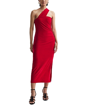 Shop Reiss Abbey One Shoulder Velvet Dress In Red
