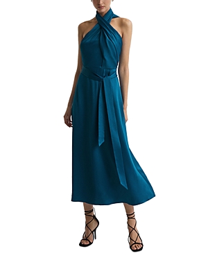 Reiss Vida Satin Halter Dress In Teal