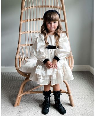 Girls' Evangeline Satin Champagne Ruffle Dress with Flower-shaped Rear Bow - Baby, Little Kid, Big Kid