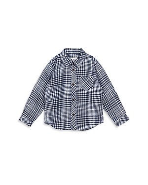 Miles The Label Boys' Brushed Flannel Checkered Shirt - Little Kid In Navy