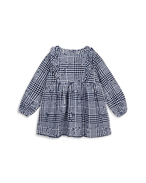 Shop Miles The Label Girls' Floral Embroidered Brushed Flannel Checkered Dress - Baby In Navy