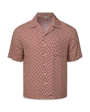 Shop Onia Vacation Short Sleeve Printed Button Front Camp Shirt In Burnt Red