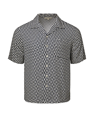 Onia Vacation Short Sleeve Printed Button Front Camp Shirt In Deep Navy