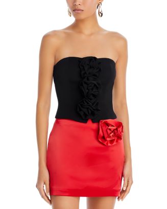 STRAPLESS FLOWER PLEATED TOP IN RED