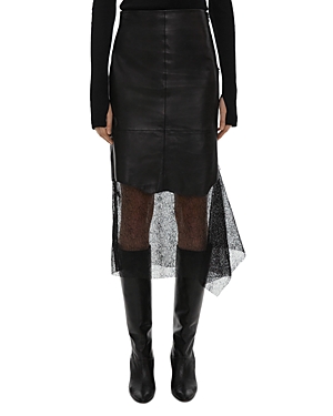 Shop Helmut Lang Leather & Lace Skirt In Black