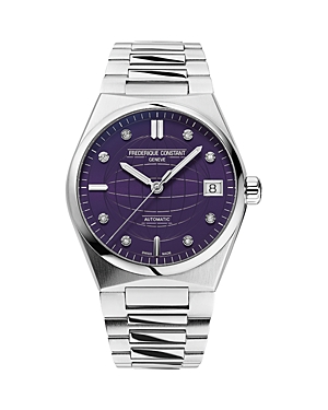 Frederique Constant Women's Swiss Automatic Highlife Diamond (1/20 Ct. T.w.) Stainless Steel Bracelet Watch 34mm In Purple/silver