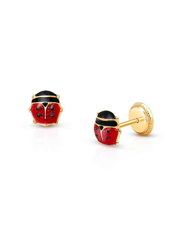 Tiny Blessings Girls' 14k Gold Red Lil' Ladybug Studs Screw Back Earrings - Baby, Little Kid, Big Kid In K Yellow Gold