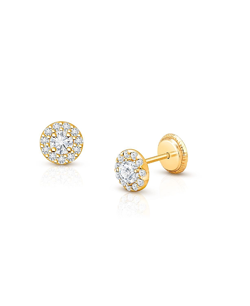 Tiny Blessings Girls' 14K Gold Brilliant Halo Studs Screw Back Earrings - Baby, Little Kid, Big Kid
