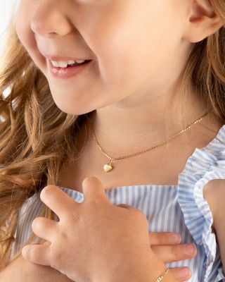  Girls' 14K Gold Modern Heart 13-14" Necklace - Children
