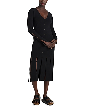 Shop St John Studded Cutout Knit Midi Dress In Black