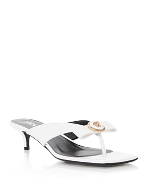 Versace Women's Slip On Embellished Mid Heel Sandals In Optical White
