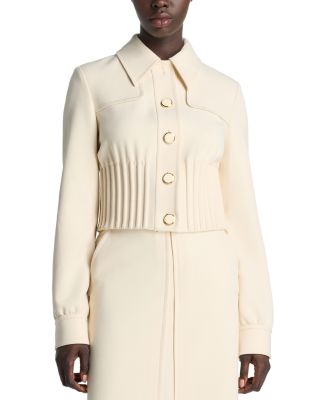 Cream Blazer Corset Waist Blazer Woven Tailored Corset Detail Hook