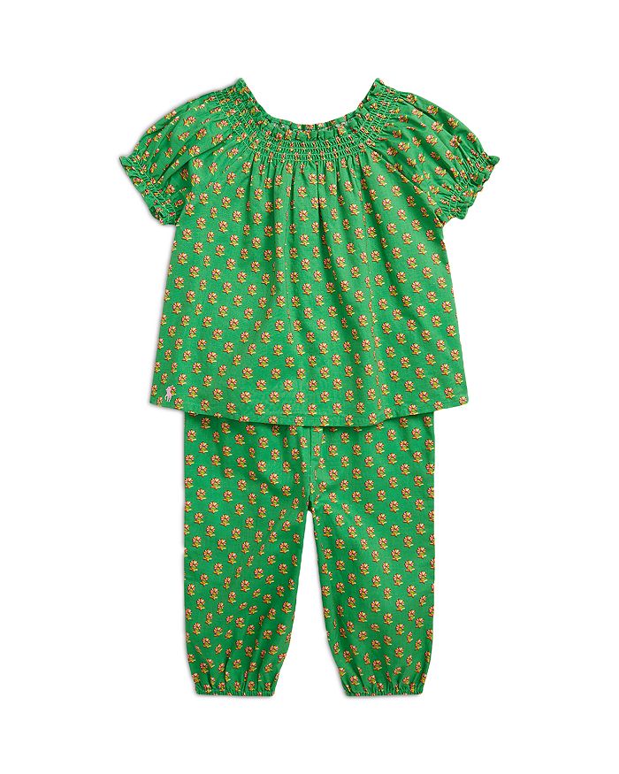 Ralph Lauren Girls' Floral Smocked Cotton Top & Pant Set Baby
