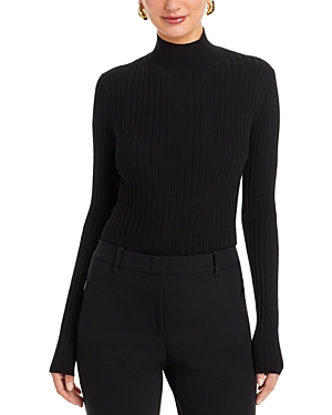 Shop Lafayette 148 Ribbed Stand Collar Sweater In Black