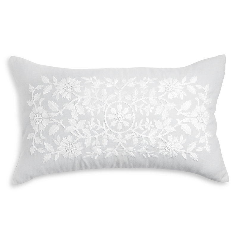 Sky Floral Embroidery Decorative Pillow, 14 X 24 - Exclusive In Mineral Grey