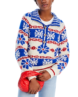Shop Mother The Buttoned Funnel Sweater In Snow Daze