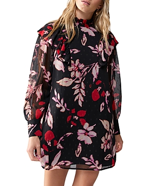 Sanctuary Twice As Cute Floral Long Sleeve Minidress In Poinsettia