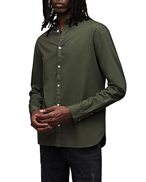 Shop Allsaints Slim Fit Hawthorne Shirt In Dark Ivy Green