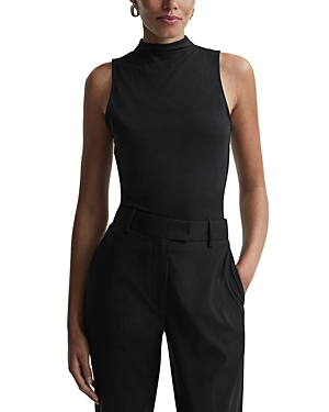 Reiss Bianca Ruched Funnel Neck Sleeveless Top In Black