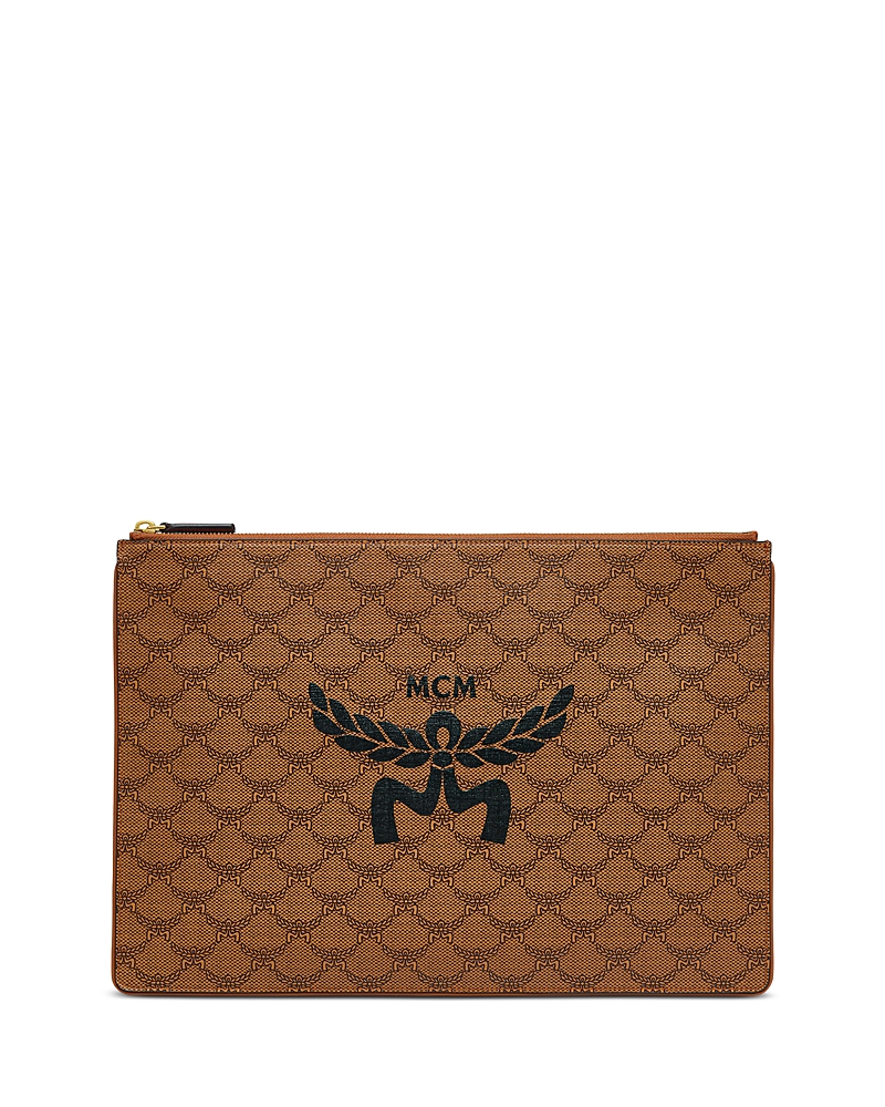 Shop Mcm Himmel Lauretos Extra Large Flat Pouch In Cognac